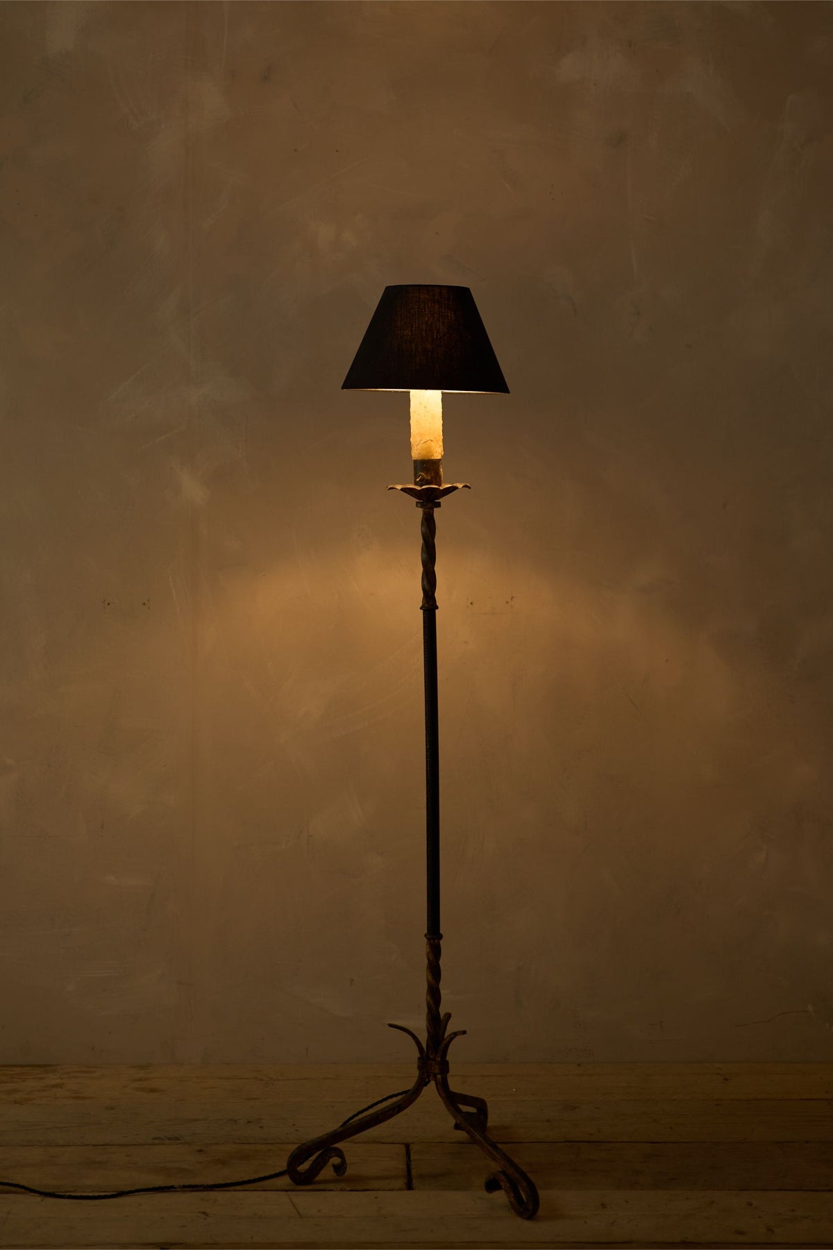 Mid Century Spanish Gilt Metal And Leather Floor Lamp - TallBoy Interiors
