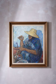 20th Century Oil On Canvas Of A Lady Selling Eggs- M Sancho - TallBoy Interiors