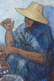 20th Century Oil On Canvas Of A Lady Selling Eggs- M Sancho - TallBoy Interiors