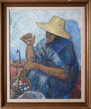 20th Century Oil On Canvas Of A Lady Selling Eggs- M Sancho - TallBoy Interiors