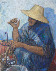 20th Century Oil On Canvas Of A Lady Selling Eggs- M Sancho - TallBoy Interiors