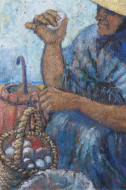 20th Century Oil On Canvas Of A Lady Selling Eggs- M Sancho - TallBoy Interiors