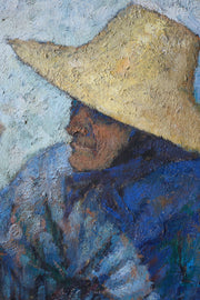 20th Century Oil On Canvas Of A Lady Selling Eggs- M Sancho - TallBoy Interiors