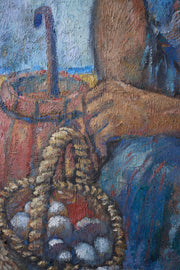 20th Century Oil On Canvas Of A Lady Selling Eggs- M Sancho - TallBoy Interiors