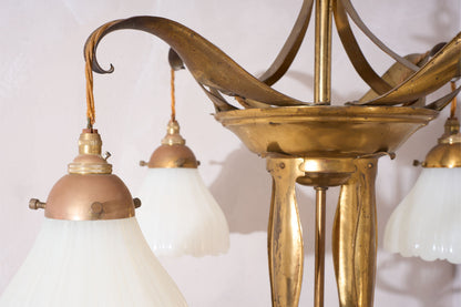 Arts and Crafts 4 arm ceiling light in the manner of WAS Benson