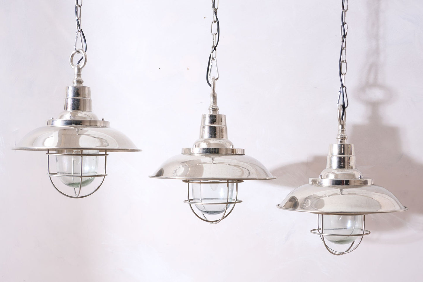 Trio of 20th Century Chrome pendant lights