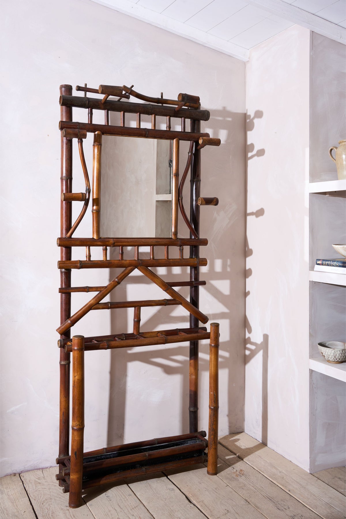 c.1900 Bamboo chinoiserie hall stand with mirror - TallBoy Interiors