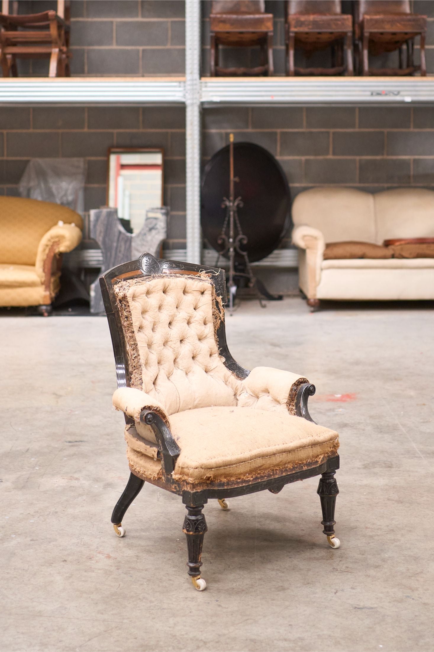 English Aesthetic movement nursing chair, possibly by Maple & Co - TallBoy Interiors