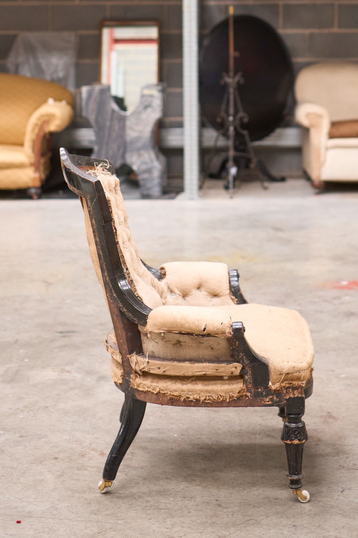 English Aesthetic movement nursing chair, possibly by Maple & Co - TallBoy Interiors