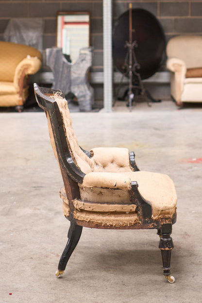 English Aesthetic movement nursing chair, possibly by Maple & Co - TallBoy Interiors