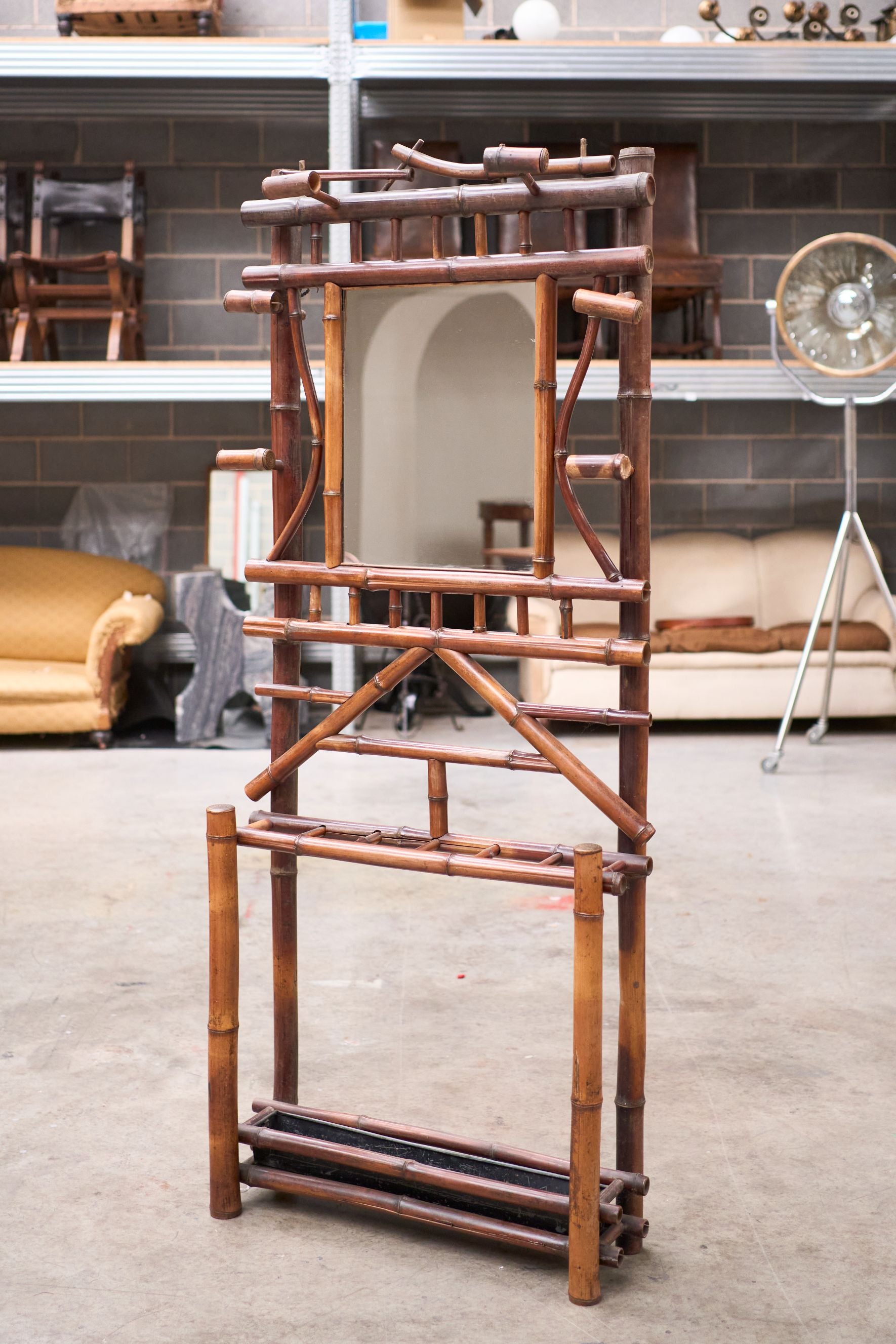 c.1900 Bamboo chinoiserie hall stand with mirror - TallBoy Interiors