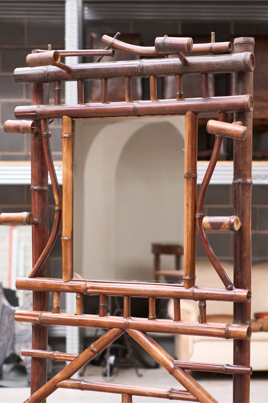 c.1900 Bamboo chinoiserie hall stand with mirror - TallBoy Interiors
