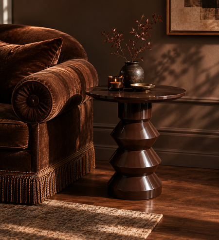 'Glen' turned wood and lacquered side table - Peat - TallBoy Interiors
