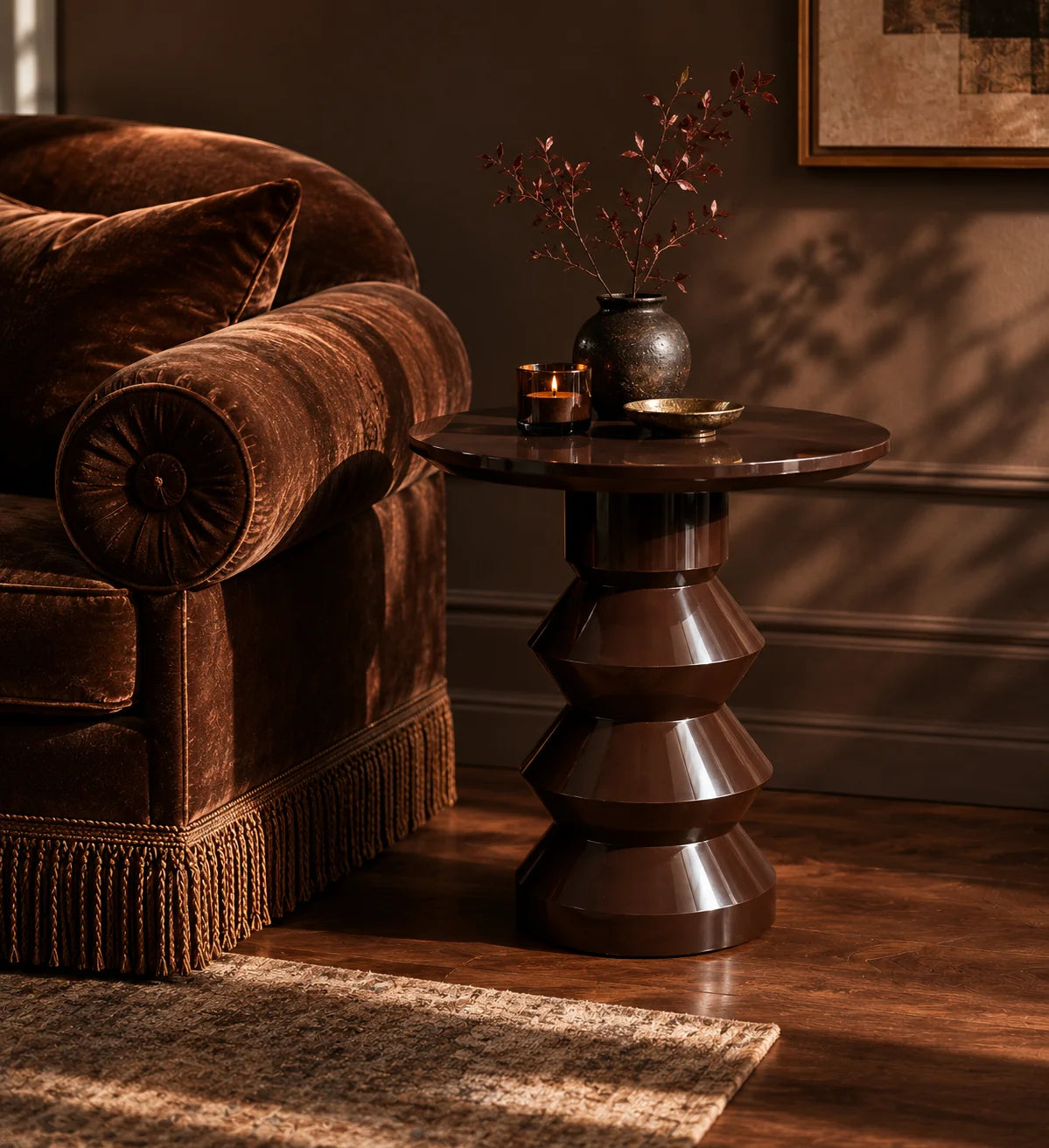 'Glen' turned wood and lacquered side table - Peat