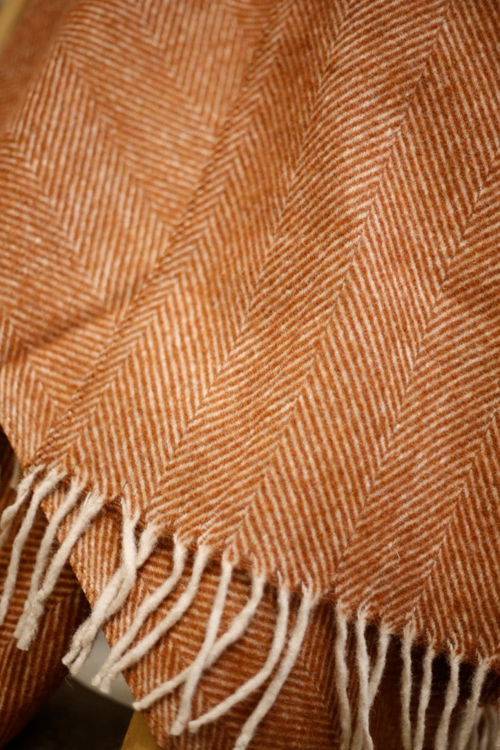 Recycled Wool Knee Blanket in Rust Herringbone - TallBoy Interiors