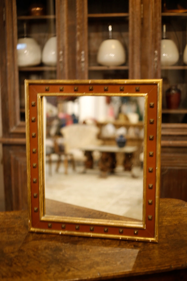Mid 20th century Red and gilt studded mirror - TallBoy Interiors