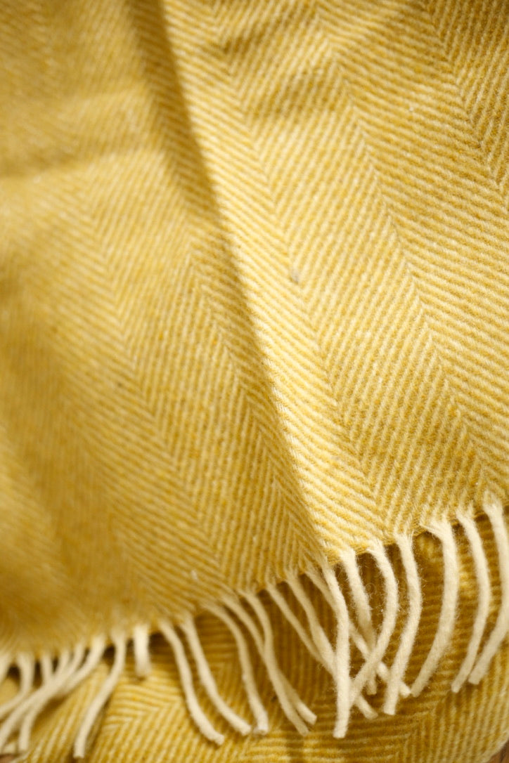 Recycled Wool Blanket in Mustard Herringbone - TallBoy Interiors