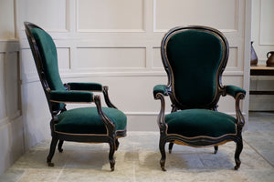 Pair of Napoleon III Balloon backed armchairs - TallBoy Interiors