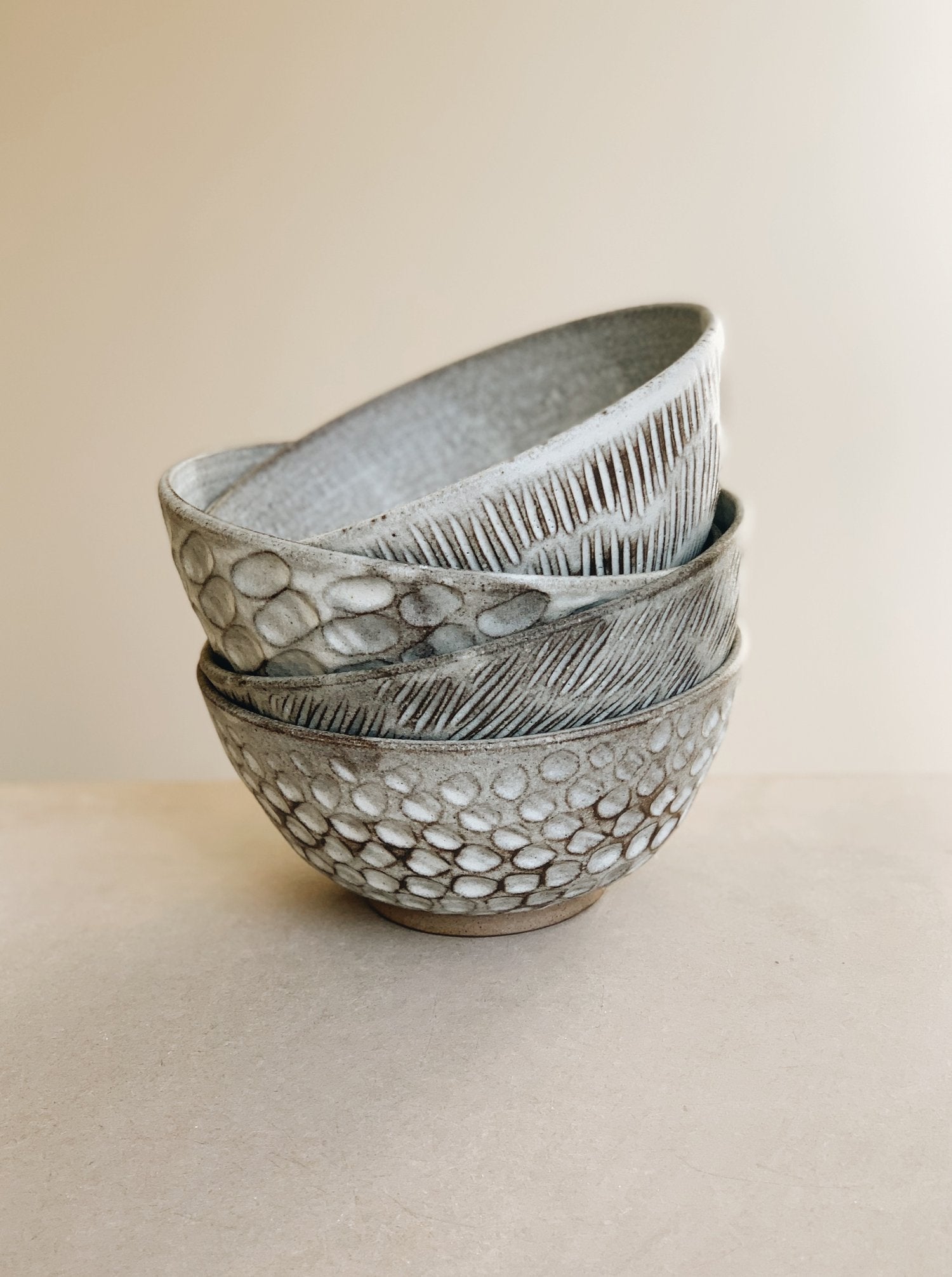 Matte white hand carved bowl By Eren