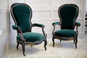 Pair of Napoleon III Balloon backed armchairs - TallBoy Interiors