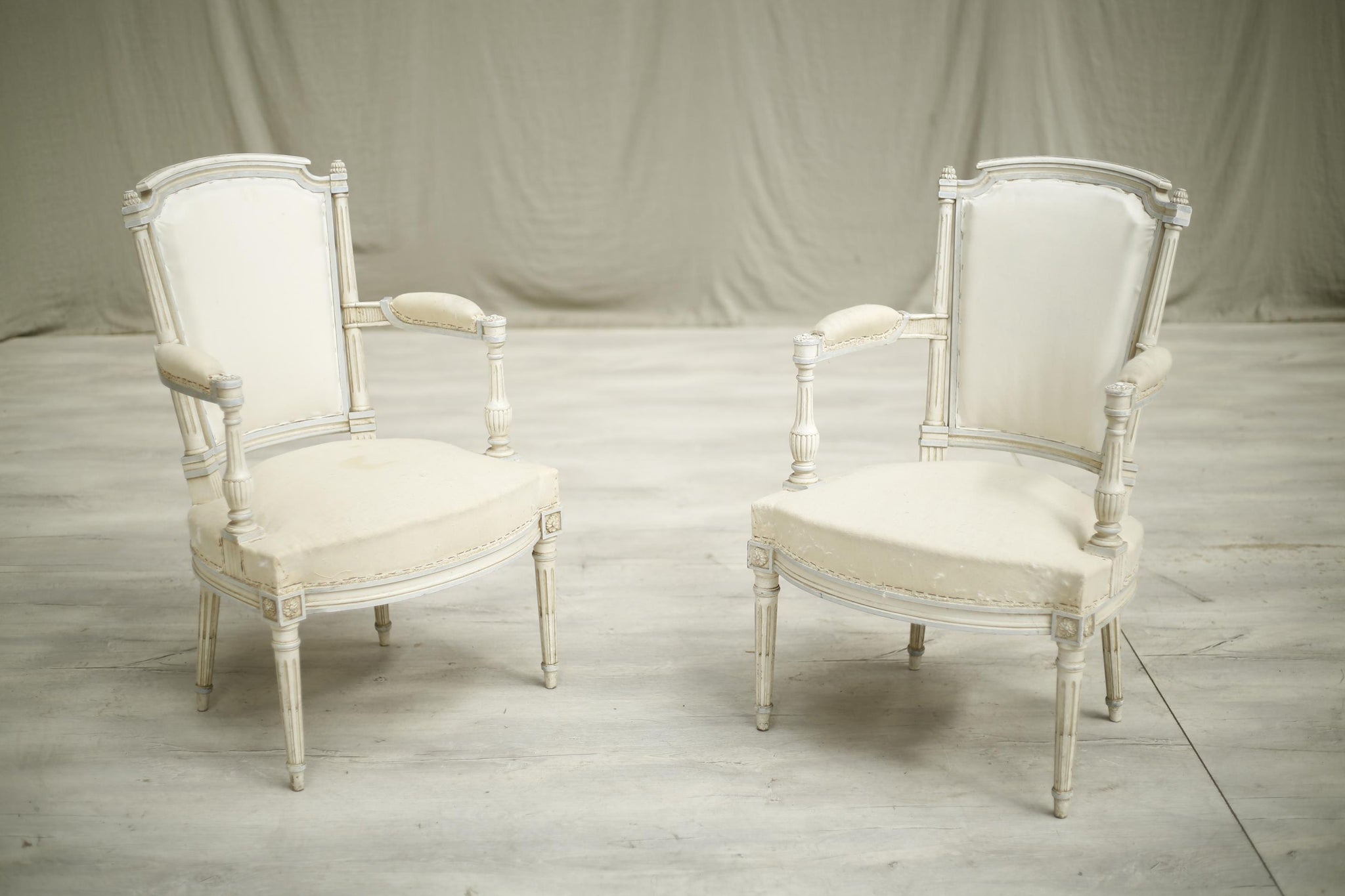 Antique Pair of c.1920's French painted open armchairs