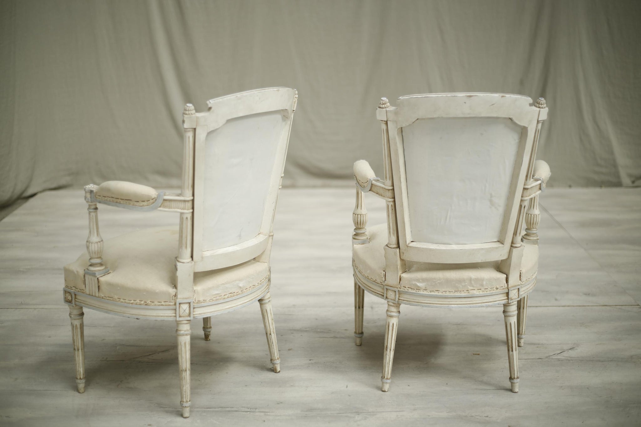 Antique Pair of c.1920's French painted open armchairs