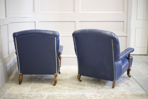 Pair of Victorian his and hers Leather open armed armchairs - TallBoy Interiors