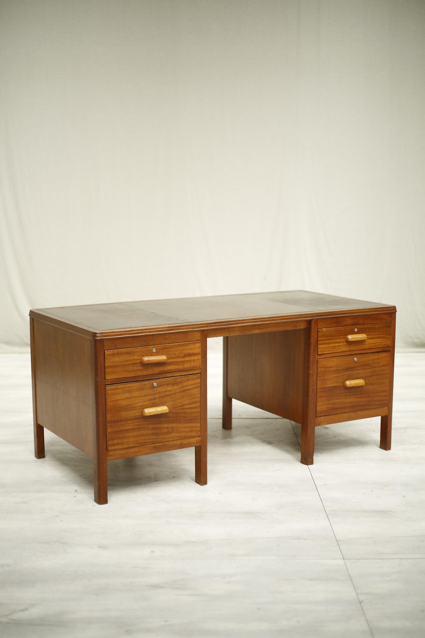 Vintage 1940's Teak leather topped desk