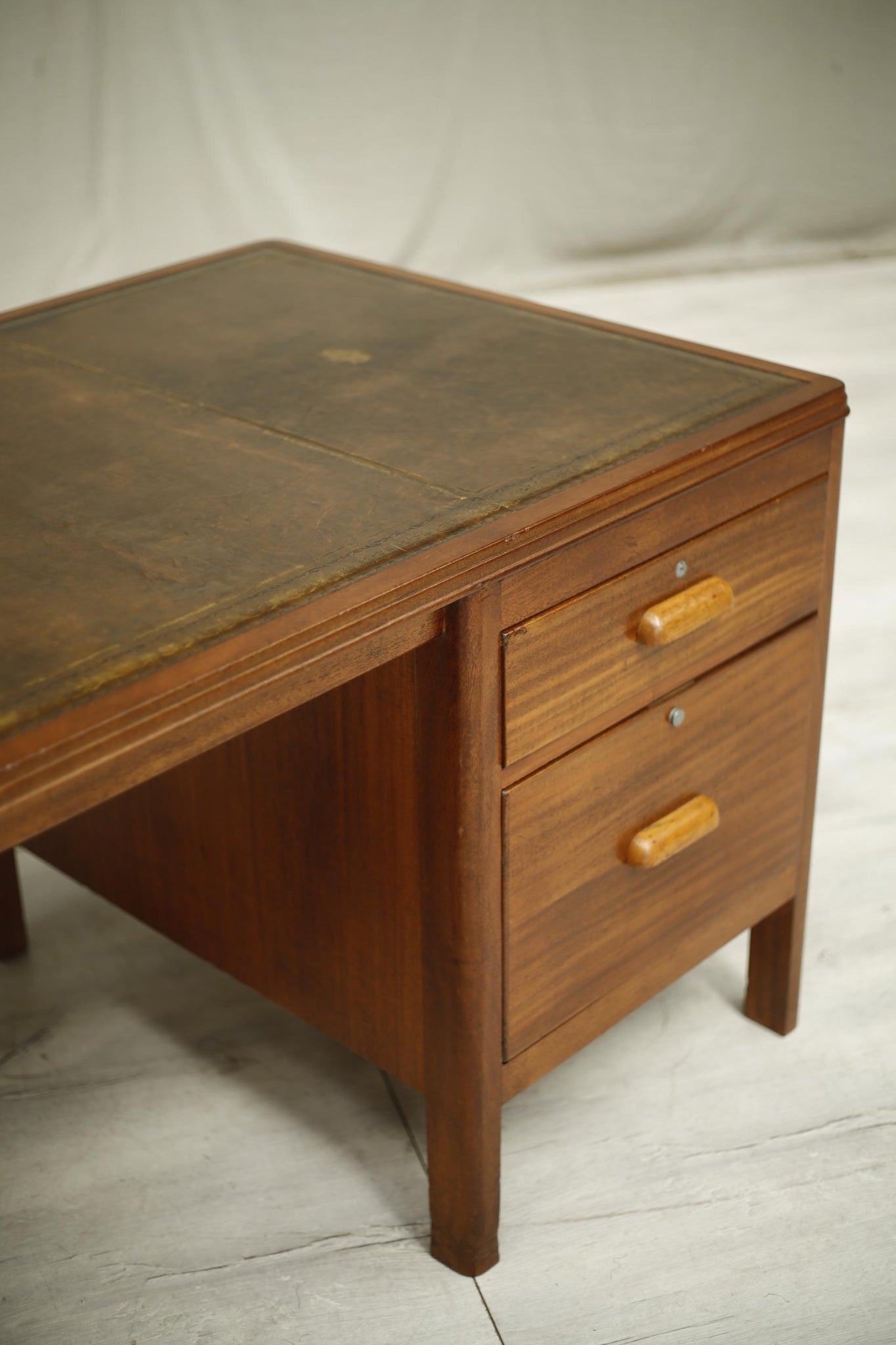 Vintage 1940's Teak leather topped desk