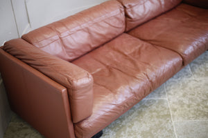 Large mid 20th century red leather sofa - TallBoy Interiors