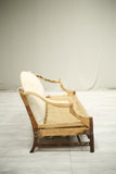 RESERVED Antique American c.1930's camel backed sofa with fret work stretcher