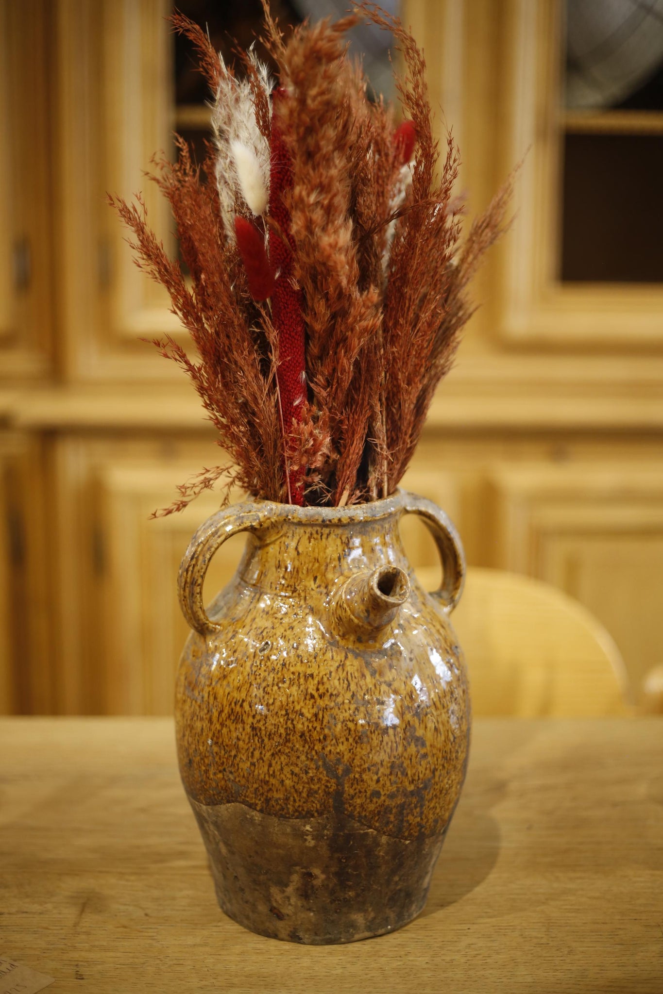 Early 20th century French nut oil jar- Brown glaze