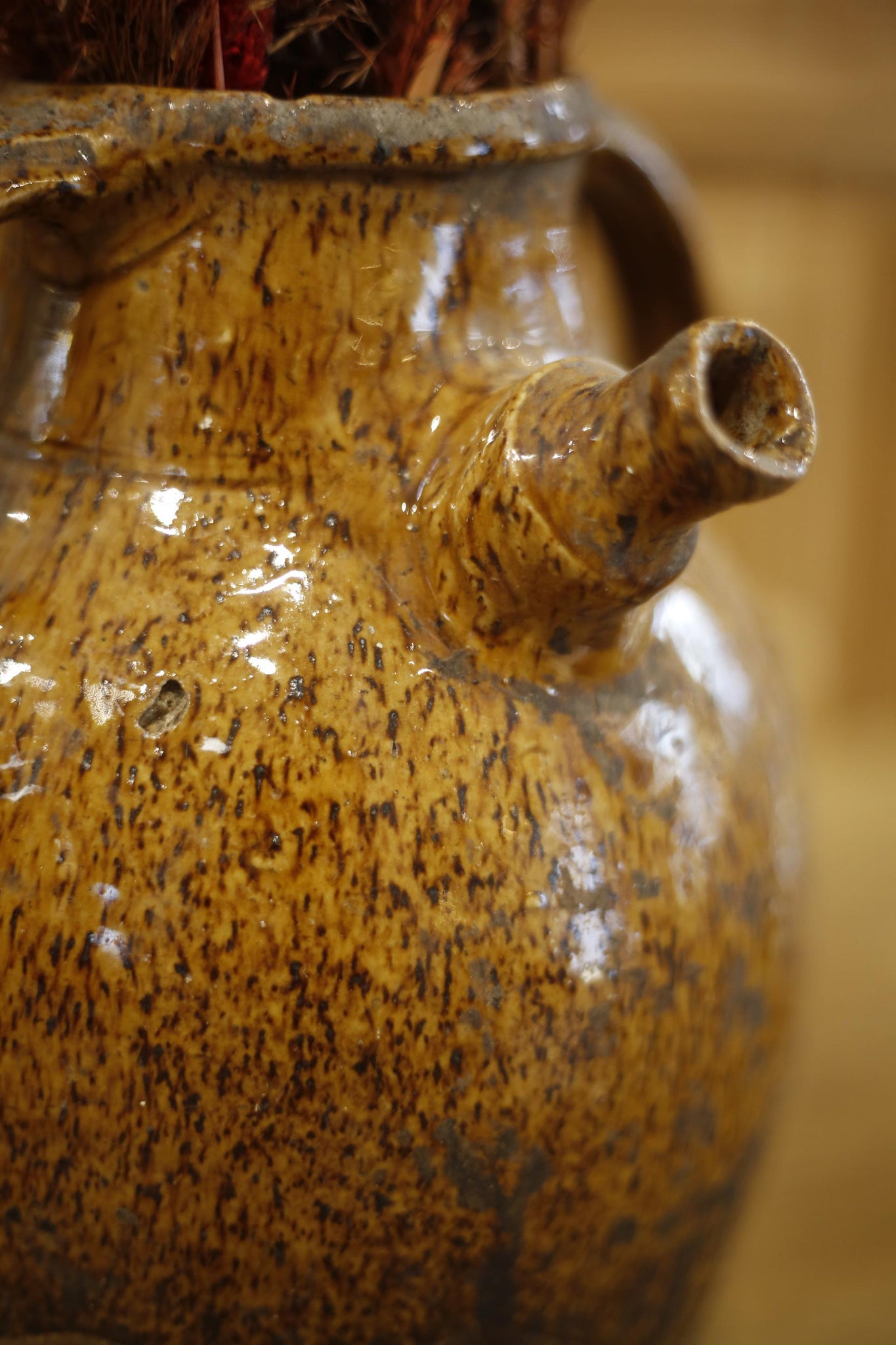 Early 20th century French nut oil jar- Brown glaze