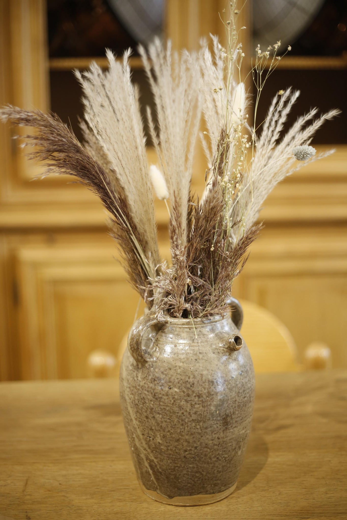 Early 20th century French nut oil jar- Grey glaze