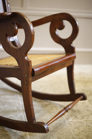 Early 20th century Indian Rattan and teak rocking chair - TallBoy Interiors
