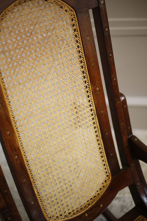 Early 20th century Indian Rattan and teak rocking chair - TallBoy Interiors