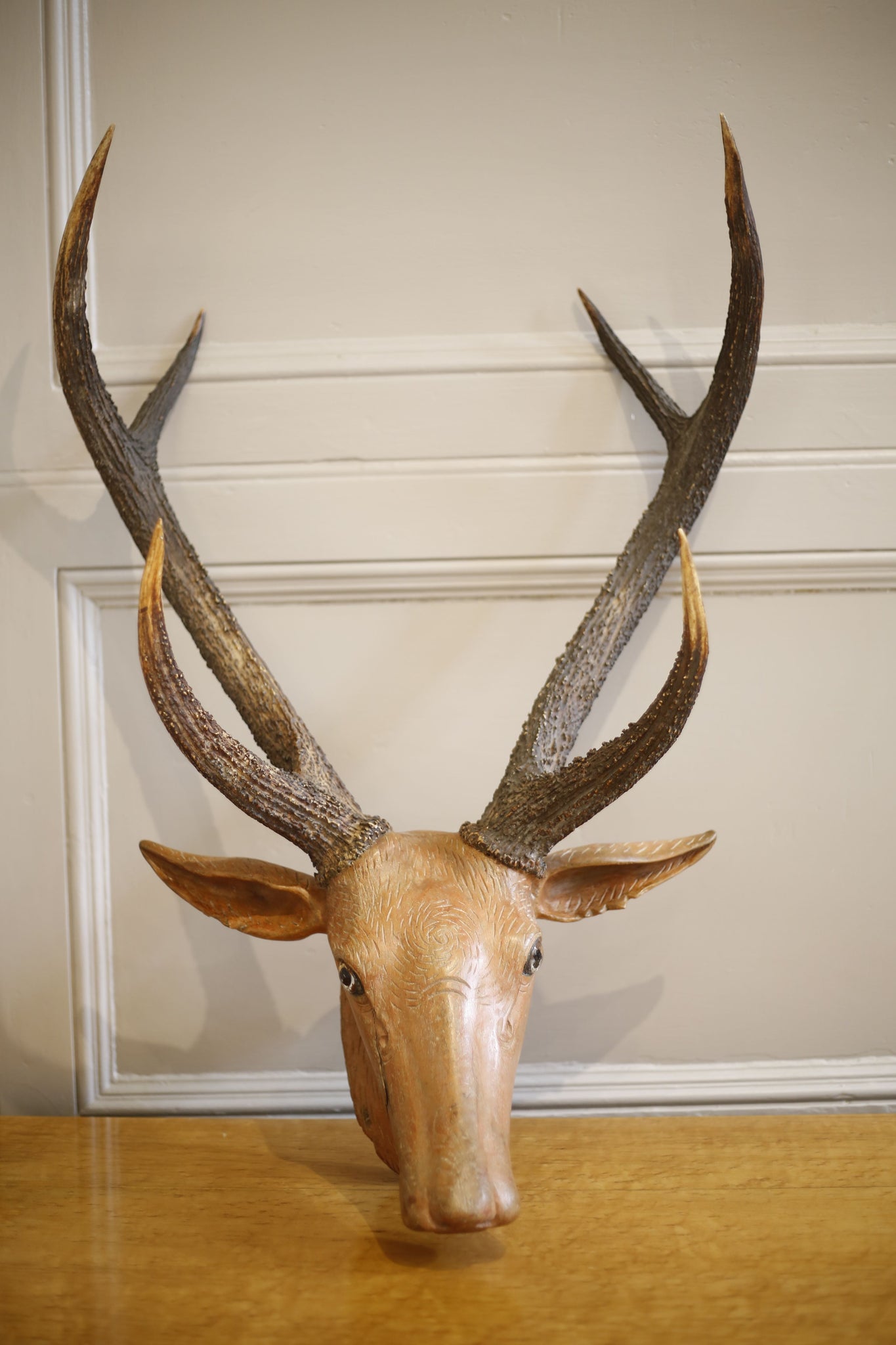 19th century Carved wooden Austrian deer head - TallBoy Interiors