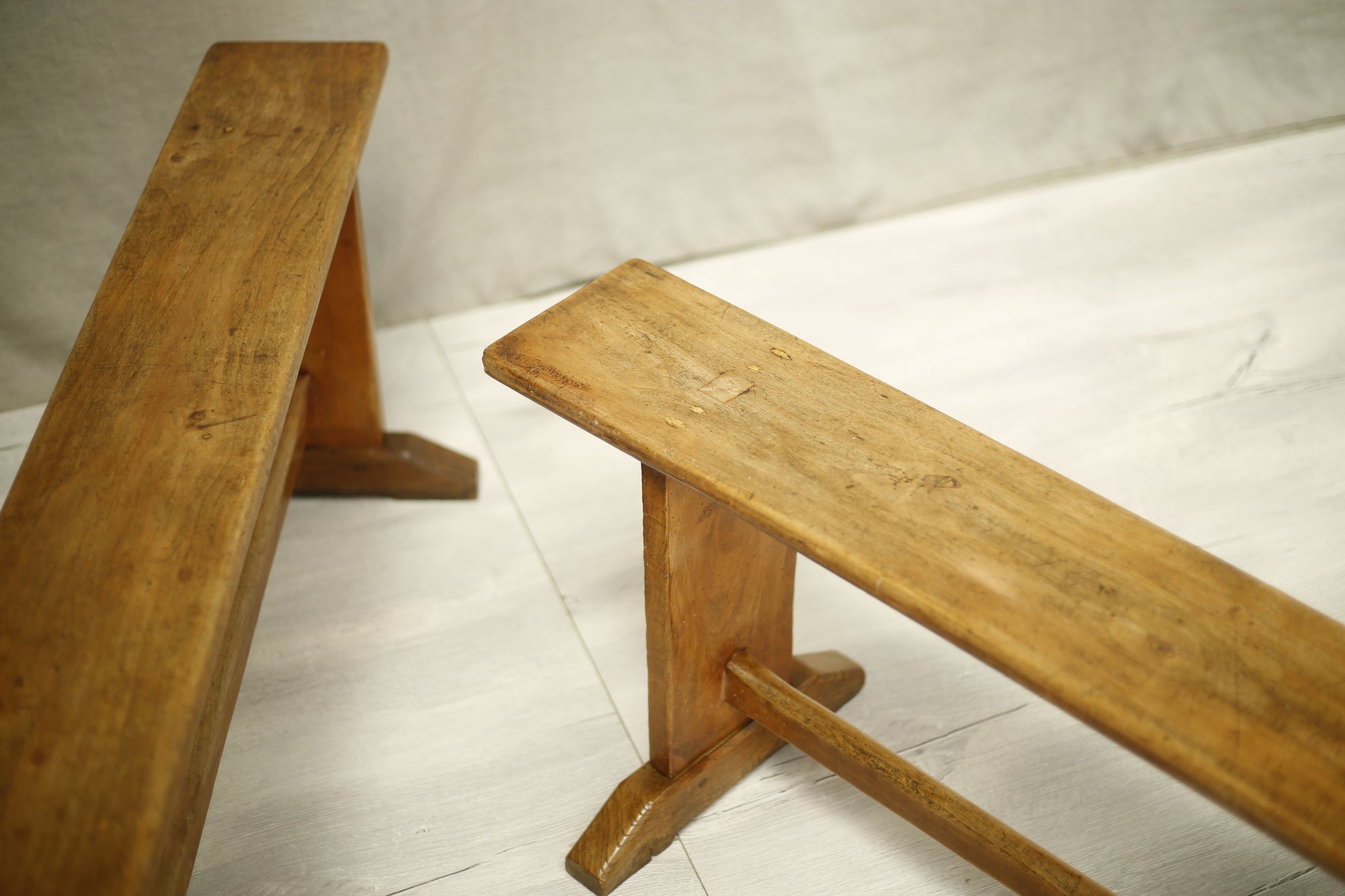 Pair of 2.5m 19th century country benches - TallBoy Interiors