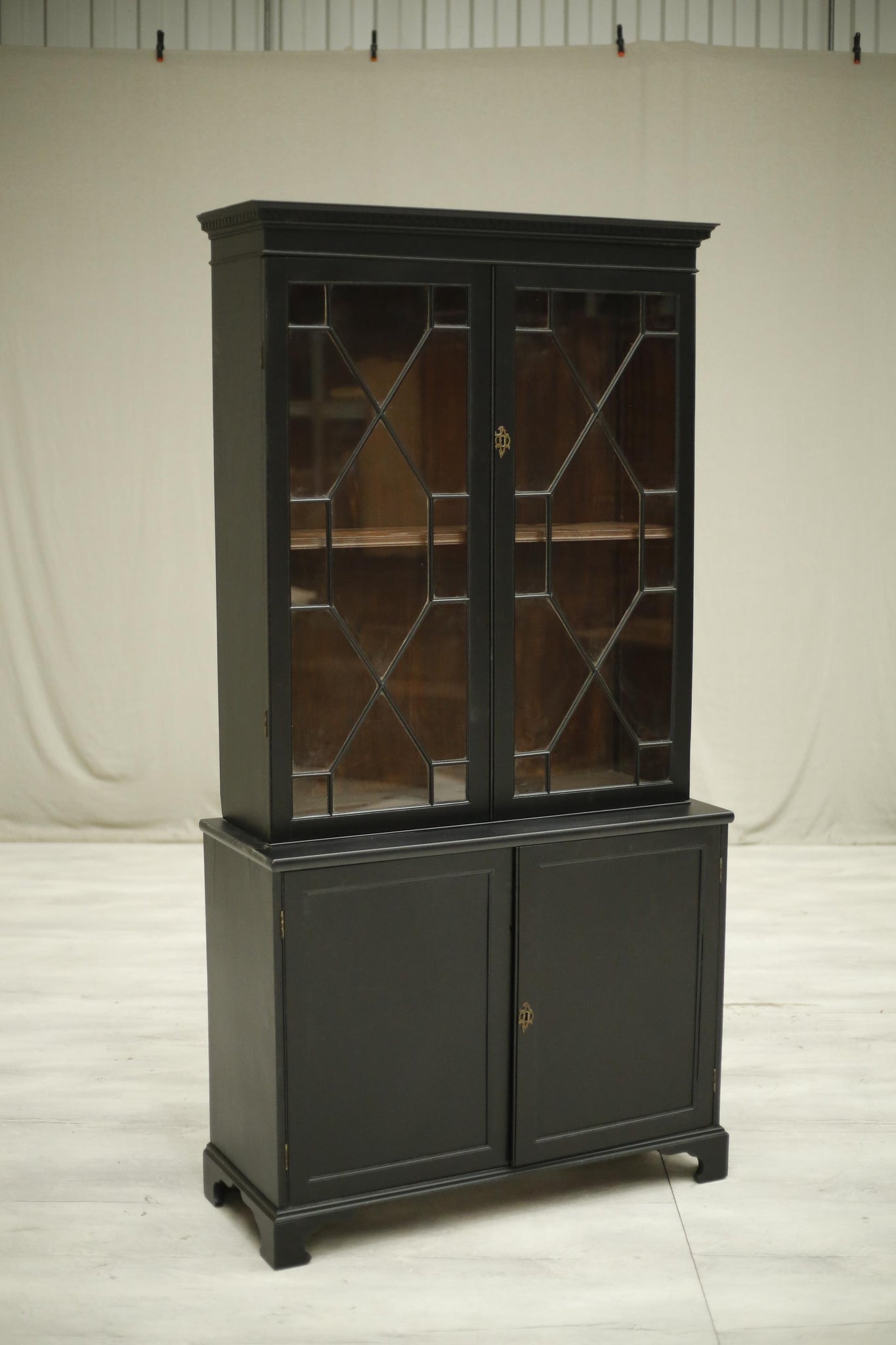 Antique Victorian ebonised glazed cabinet
