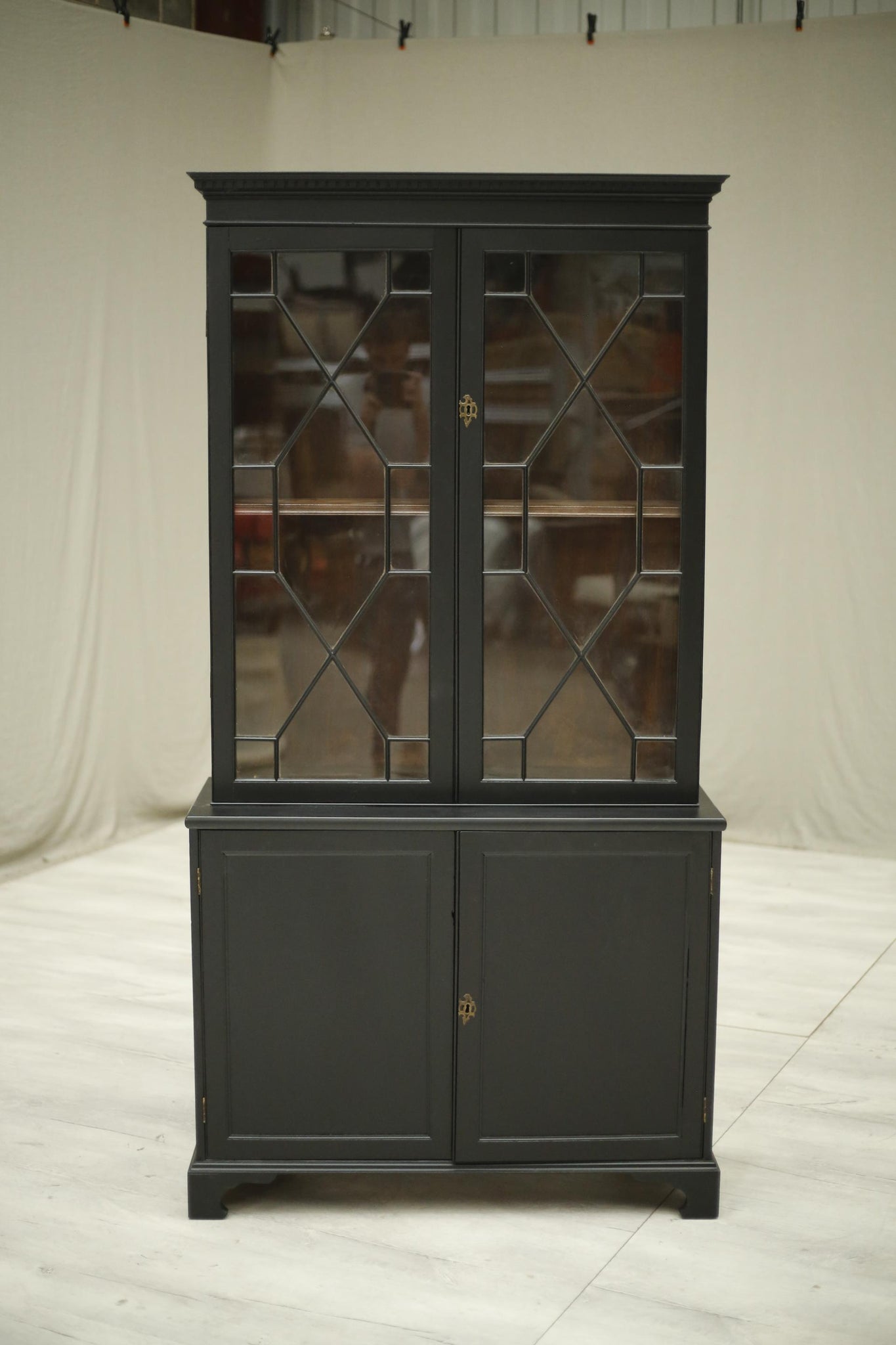 Antique Victorian ebonised glazed cabinet