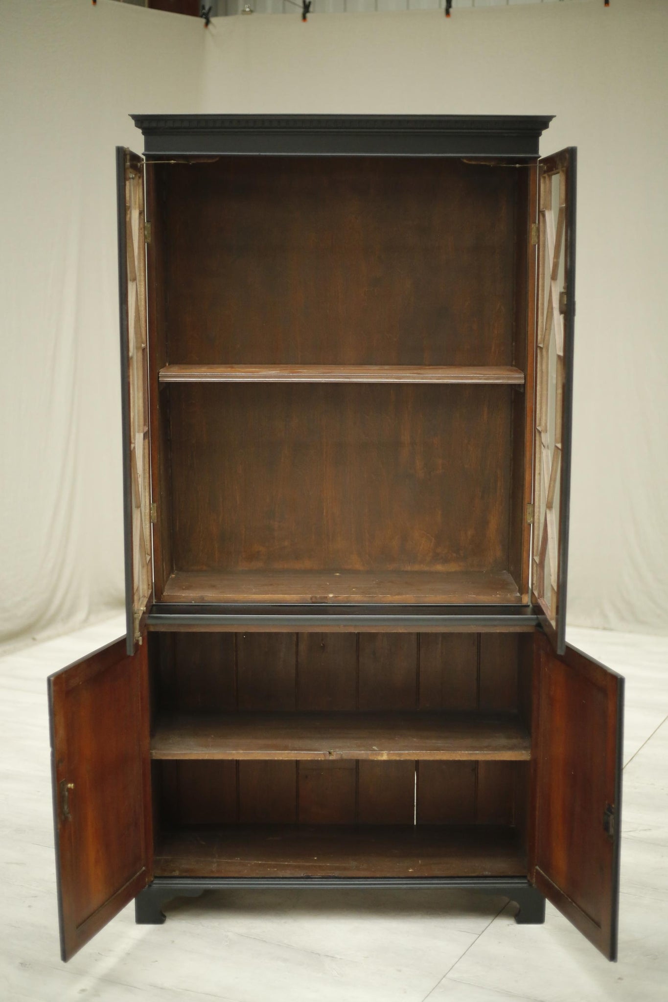 Antique Victorian ebonised glazed cabinet