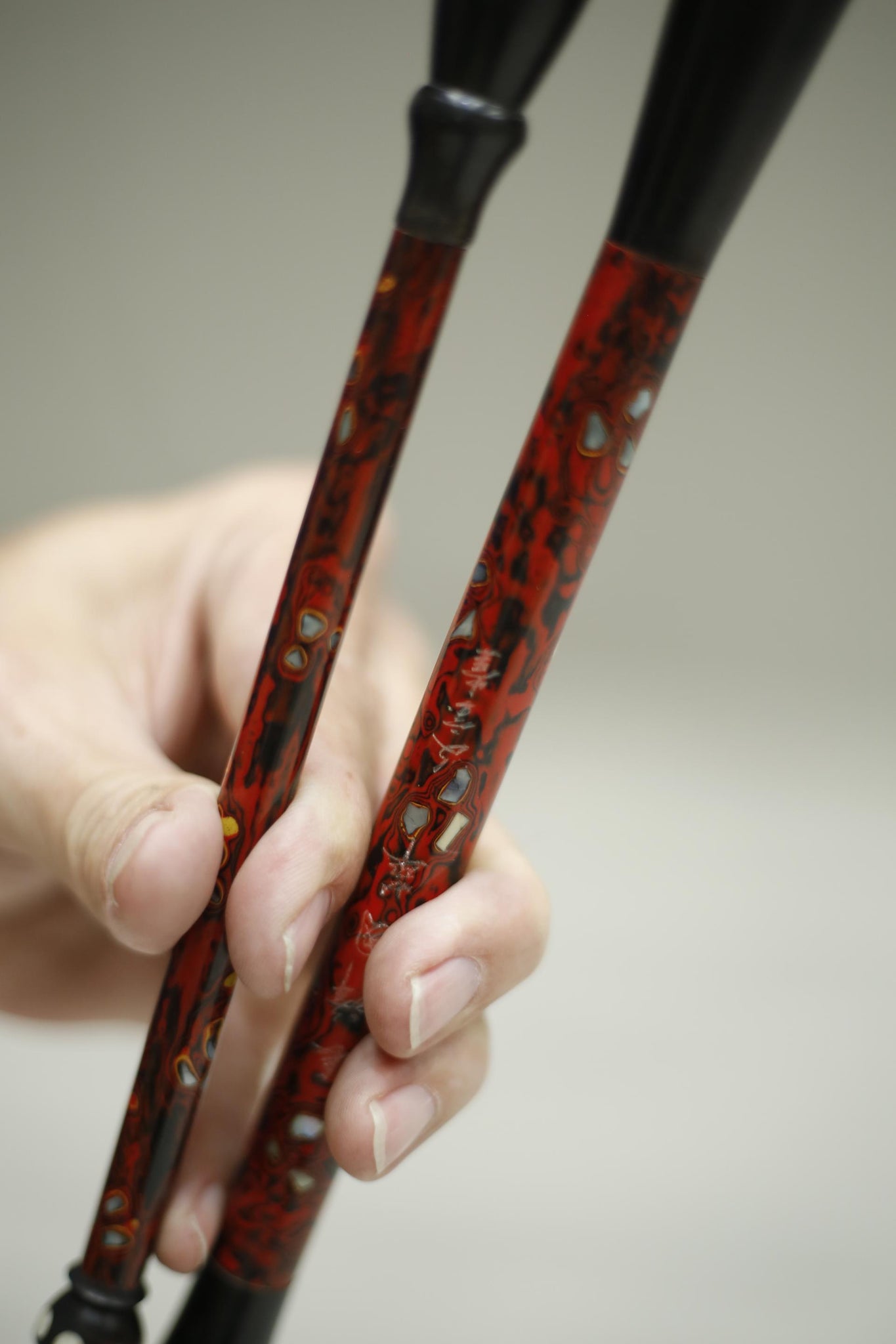 2x 20th century Japanese calligraphy brushes- Red lacquer