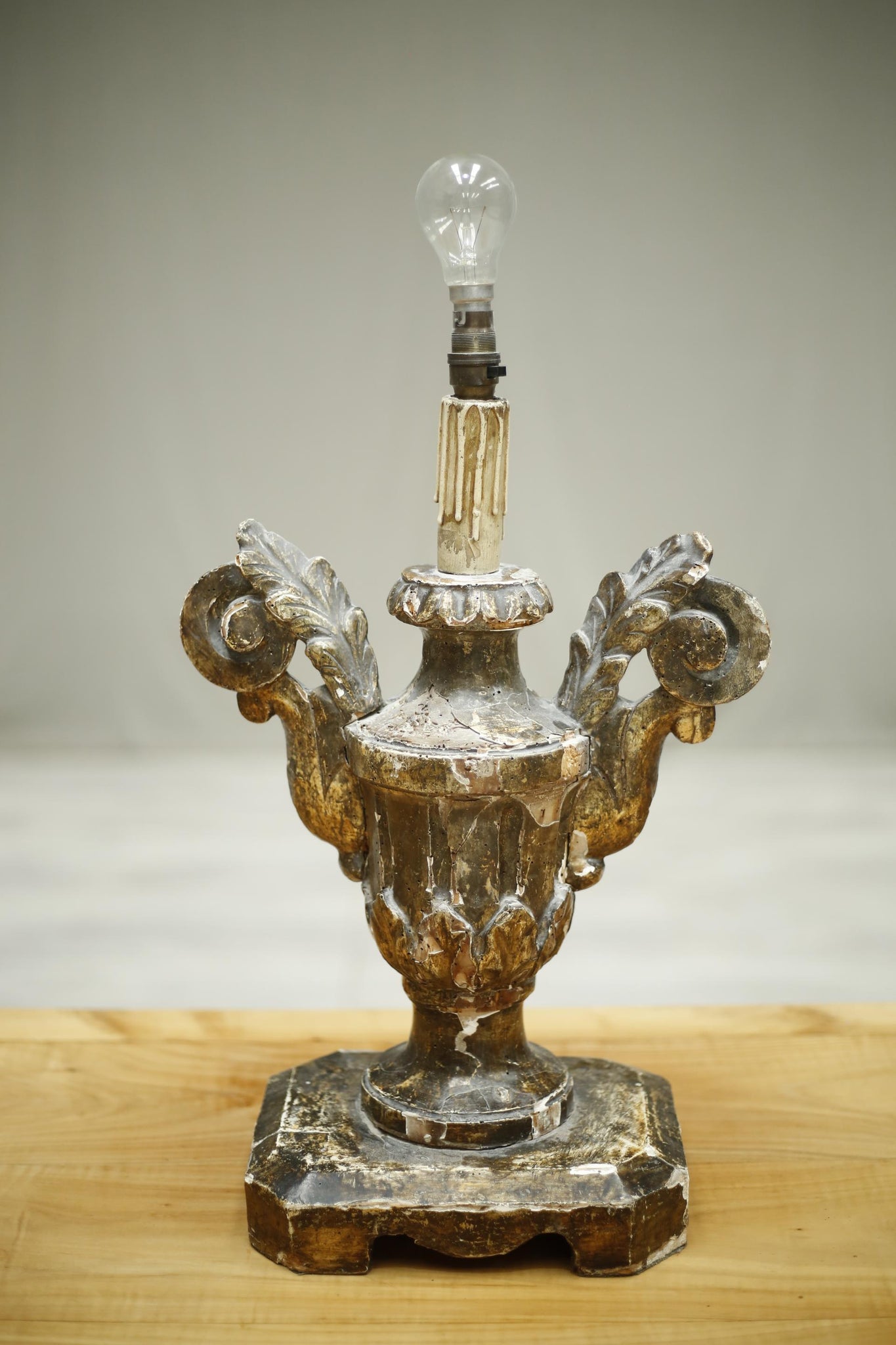 19th century Gesso covered finial table lamp