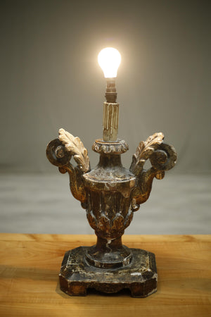 19th century Gesso covered finial table lamp