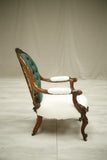 Buttoned Early Victorian carved open armchair - TallBoy Interiors
