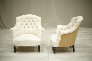 Pair of Napoleon III buttoned shield back armchairs - TallBoy Interiors