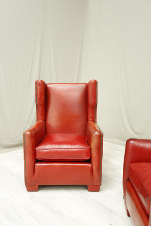 Pair of 1940's Red leather armchairs