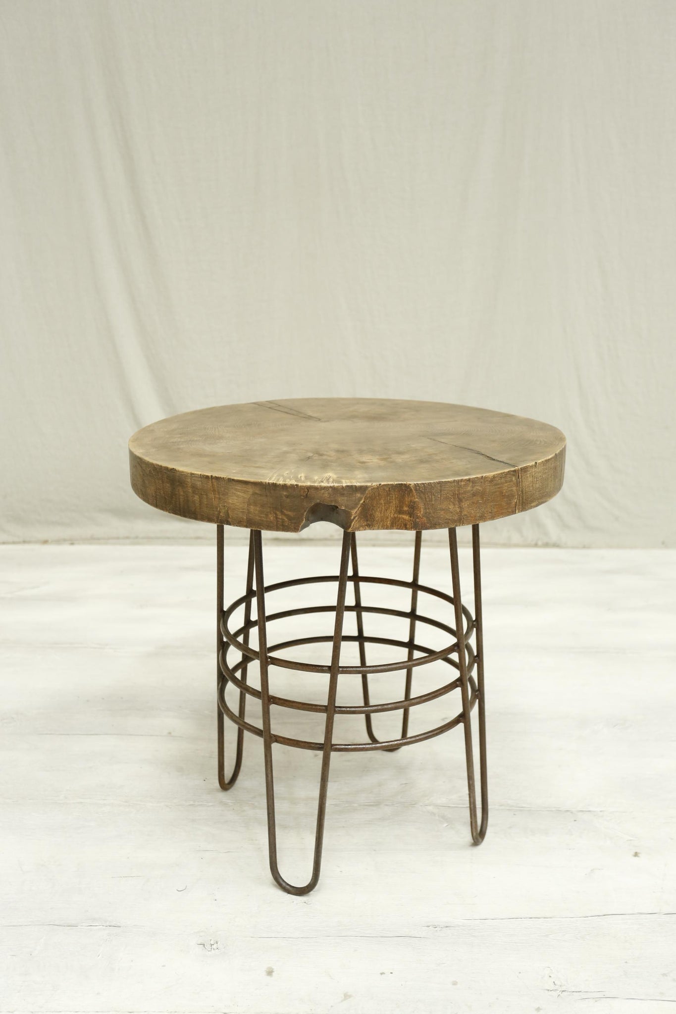 20th century Elm and iron lamp table