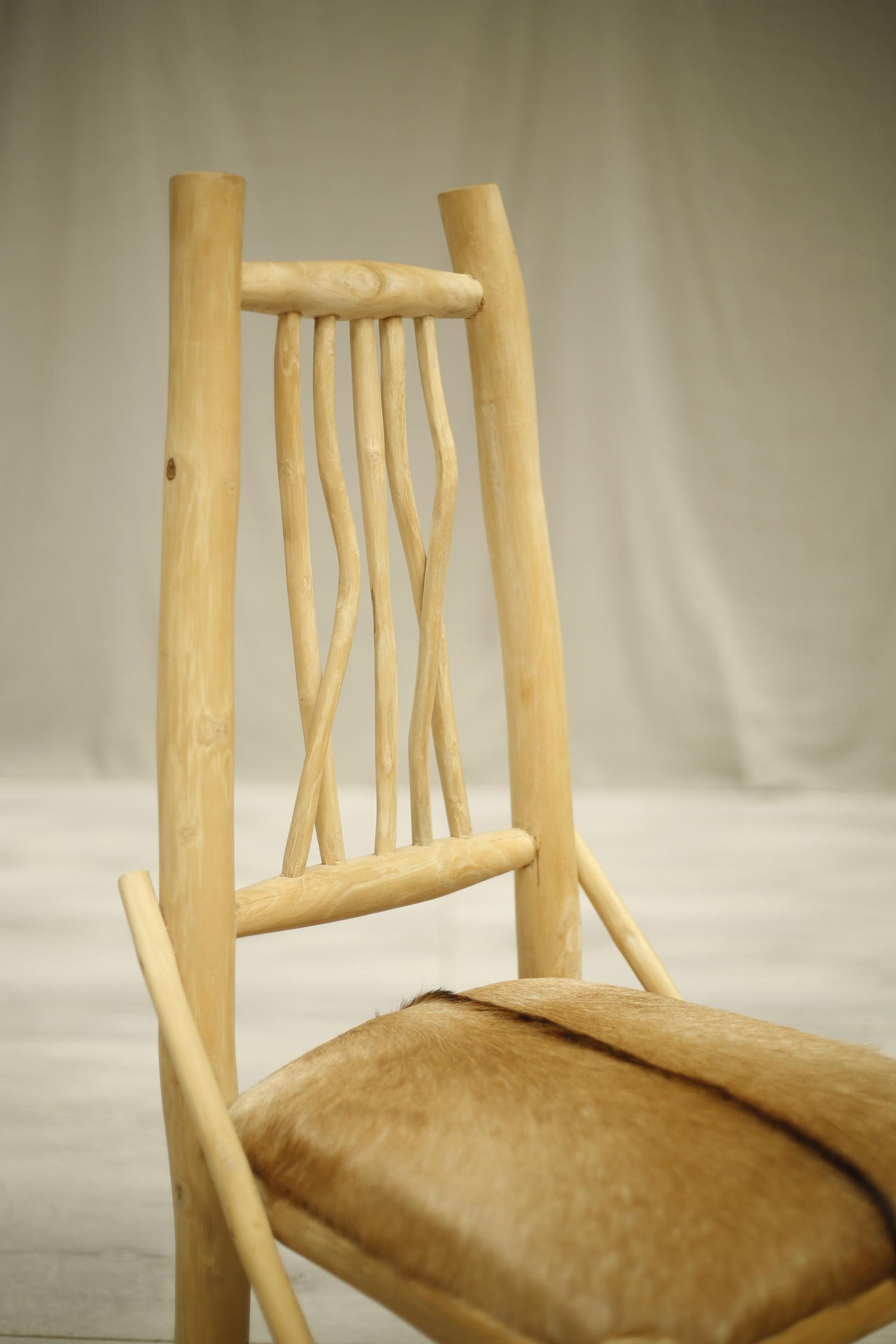 Unusual 20th century naturalistic side chair with deer hide upholstery - TallBoy Interiors