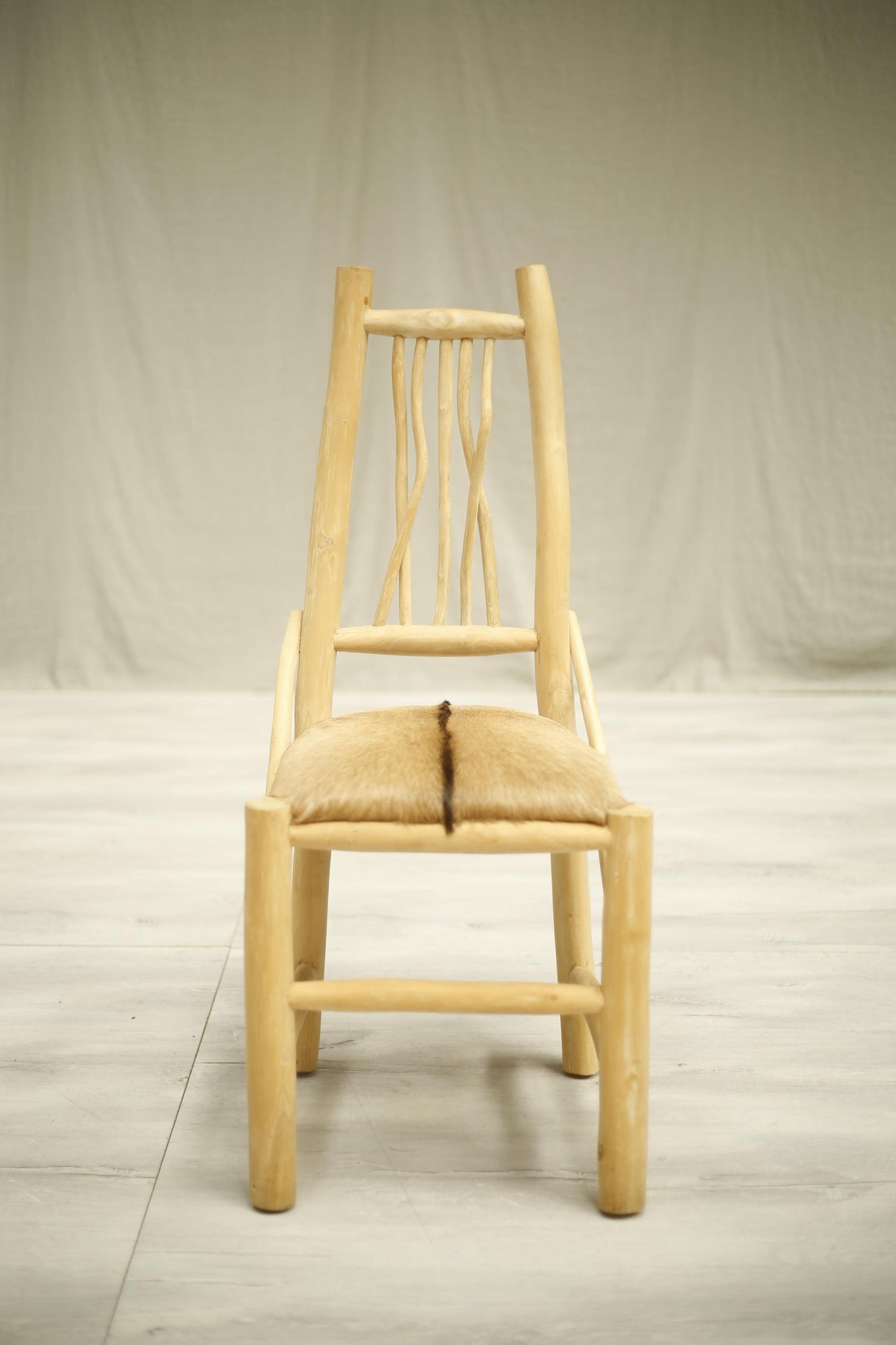 Unusual 20th century naturalistic side chair with deer hide upholstery - TallBoy Interiors